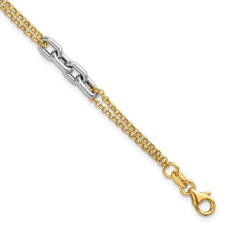 14K Two-Tone Polished Fancy Oval Link and Double Strand Chain 7.25 inch with 1 inch extension Bracelet