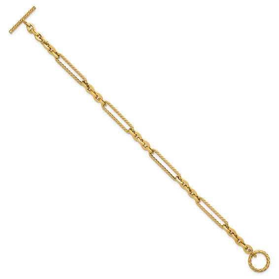 14K Polished and Textured Fancy Link with Toggle 7.5 inch Bracelet