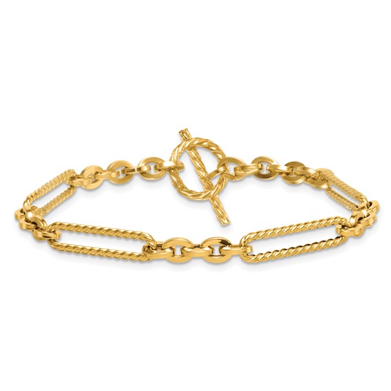 14K Polished and Textured Fancy Link with Toggle 7.5 inch Bracelet