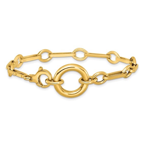 14k Polished Fancy Long Link with Circle 7.75 inch Bracelet