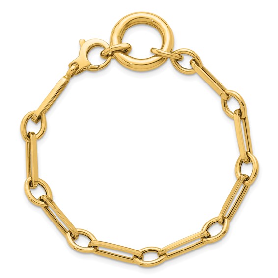 14k Polished Fancy Long Link with Circle 7.75 inch Bracelet