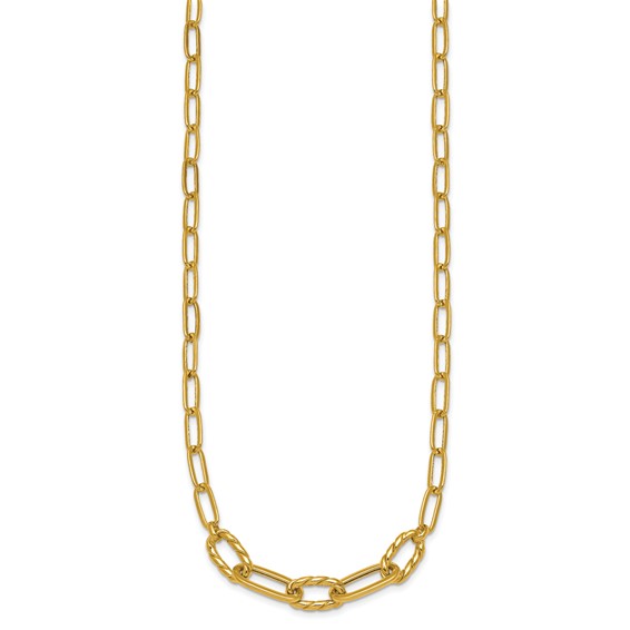 14K Polished Fancy Oval and Twisted Link 18 inch Paperclip Necklace