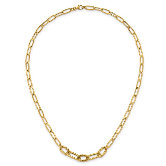 14K Polished Fancy Oval and Twisted Link 18 inch Paperclip Necklace