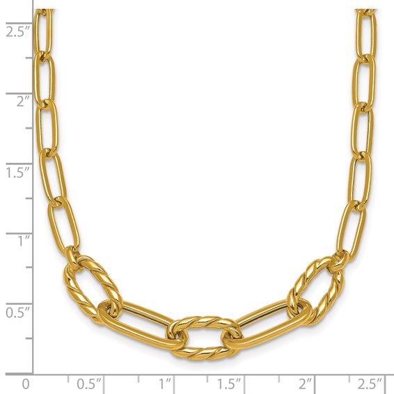 14K Polished Fancy Oval and Twisted Link 18 inch Paperclip Necklace