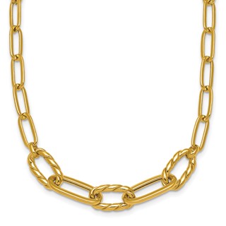 14K Polished Fancy Oval and Twisted Link 18 inch Paperclip Necklace