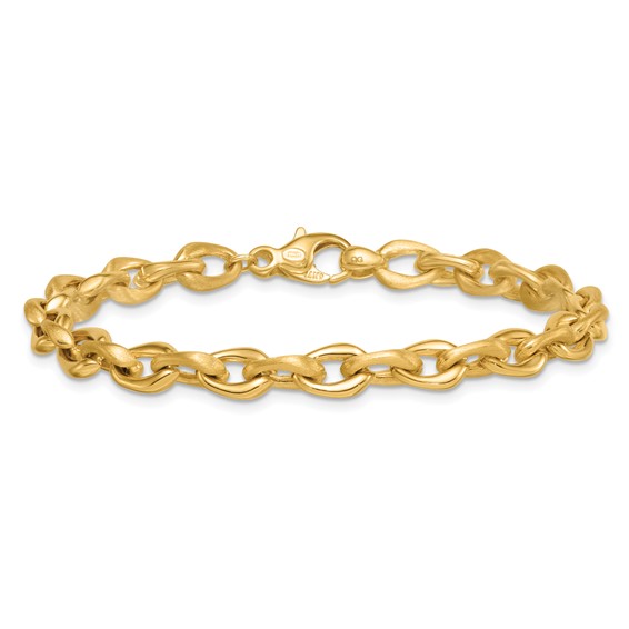 14k Polished And Brushed 6.5mm Fancy Cable Chain 7.5 inch Bracelet