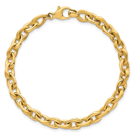 14k Polished And Brushed 6.5mm Fancy Cable Chain 7.5 inch Bracelet