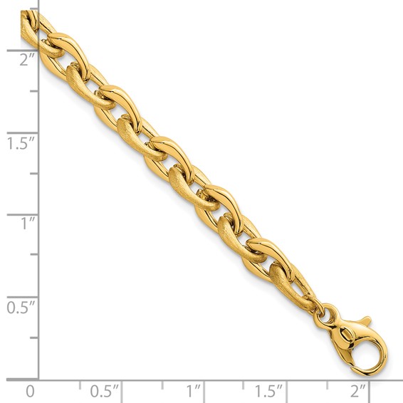 14k Polished And Brushed 6.5mm Fancy Cable Chain 7.5 inch Bracelet