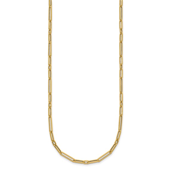 14k Polished 2.9mm Fancy Long and Short Paperclip Link 17 inch Necklace