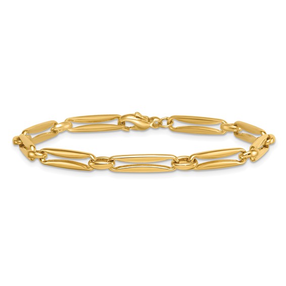 14k Polished 5mm Fancy Long and Round Link 7.5 inch Bracelet