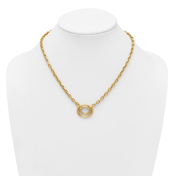 14K Polished Double Oval 17.5 inch Fancy Necklace Plus 0.5 inch Extender