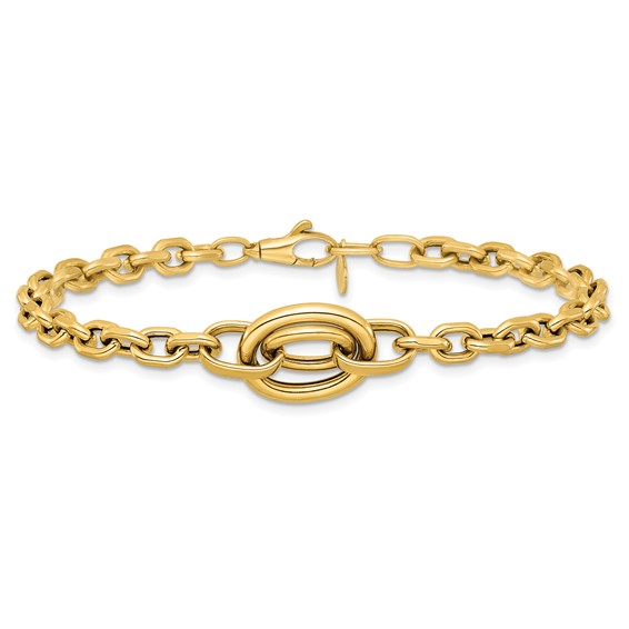 14K Polished Double Circle Fancy 7.25 inch Bracelet Plus 0.25 inch Extender