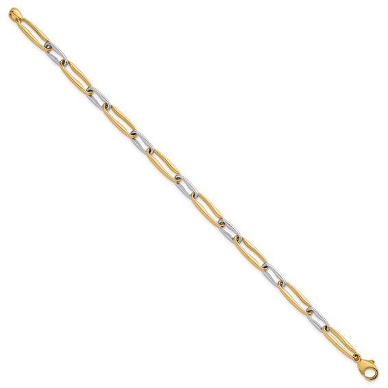14k Two-tone Polished 5.75mm Fancy Long Link 7.5 inch Bracelet