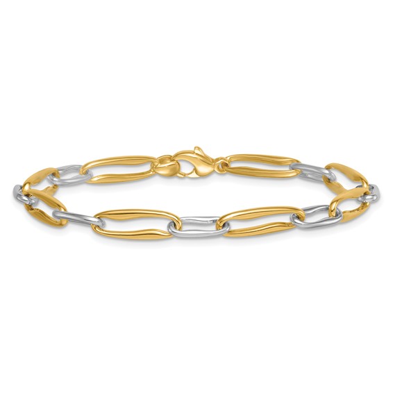 14k Two-tone Polished 5.75mm Fancy Long Link 7.5 inch Bracelet