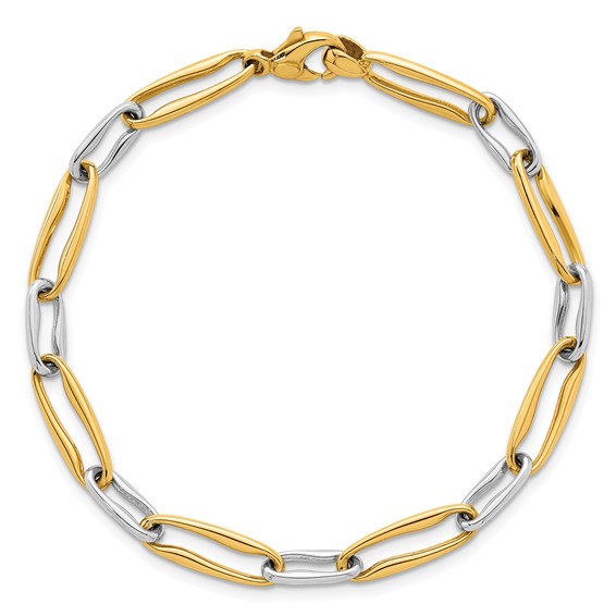 14k Two-tone Polished 5.75mm Fancy Long Link 7.5 inch Bracelet