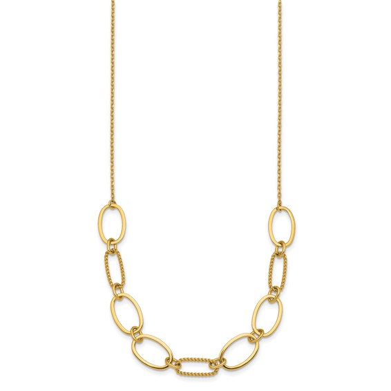 14k Polished And Twisted 9.5mm Oval Links 16 inch Necklace Plus 2 inch Extender