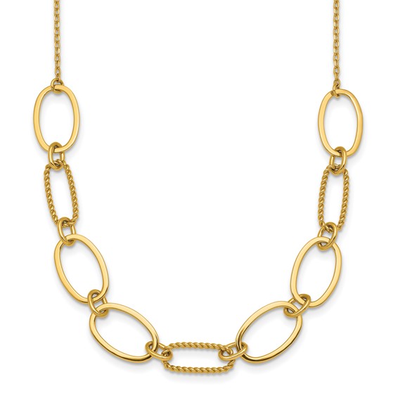 14k Polished And Twisted 9.5mm Oval Links 16 inch Necklace Plus 2 inch Extender