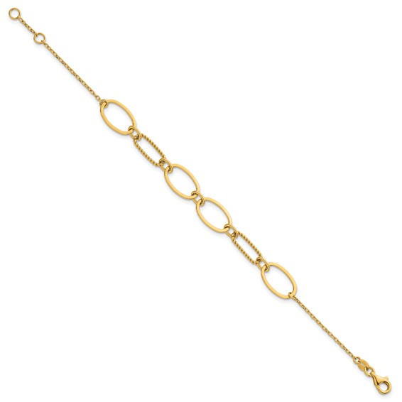 14k Polished And Twisted 9.5mm Oval Links 6.75 inch Bracelet Plus 0.5 inch Extender