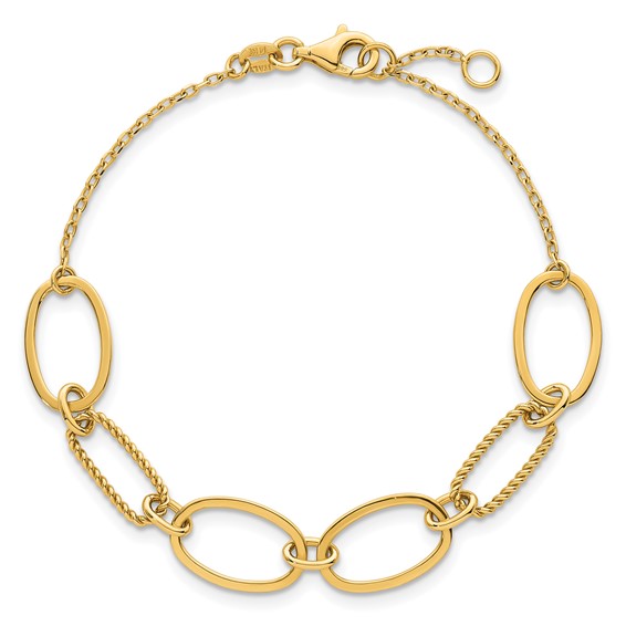 14k Polished And Twisted 9.5mm Oval Links 6.75 inch Bracelet Plus 0.5 inch Extender
