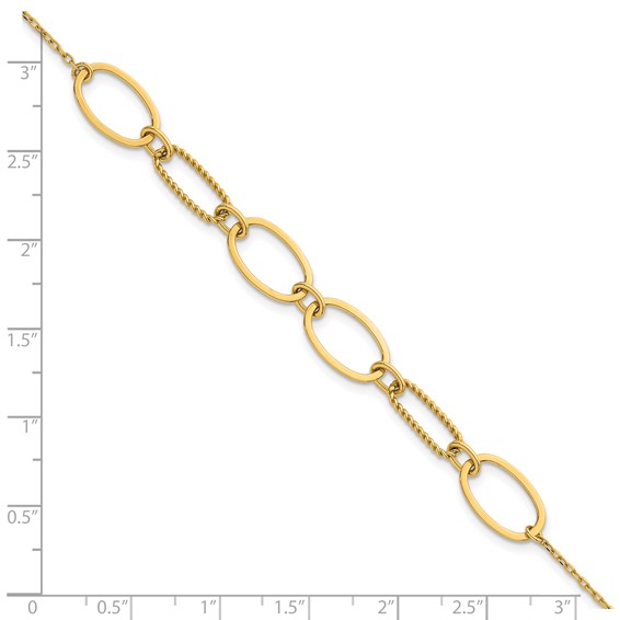 14k Polished And Twisted 9.5mm Oval Links 6.75 inch Bracelet Plus 0.5 inch Extender