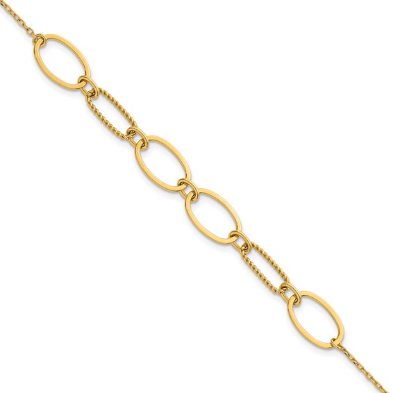 14k Polished And Twisted 9.5mm Oval Links 6.75 inch Bracelet Plus 0.5 inch Extender