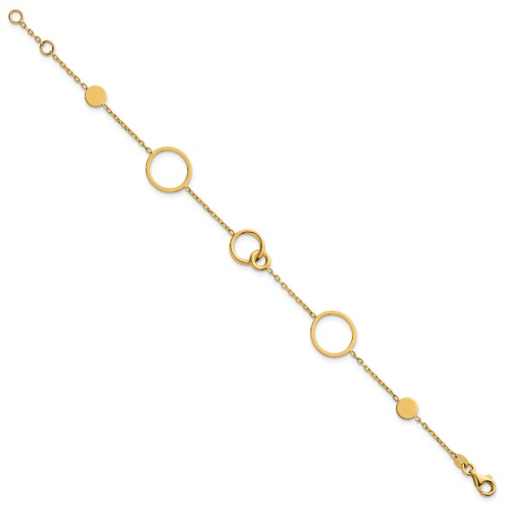14k Polished Circle and Chain Pattern 7.25 inch Bracelet Plus 0.5 inch Extender