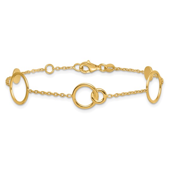 14k Polished Circle and Chain Pattern 7.25 inch Bracelet Plus 0.5 inch Extender