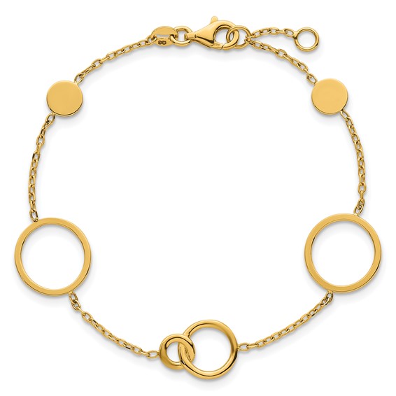 14k Polished Circle and Chain Pattern 7.25 inch Bracelet Plus 0.5 inch Extender