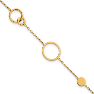 14k Polished Circle and Chain Pattern 7.25 inch Bracelet Plus 0.5 inch Extender