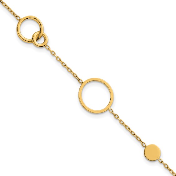 14k Polished Circle and Chain Pattern 7.25 inch Bracelet Plus 0.5 inch Extender