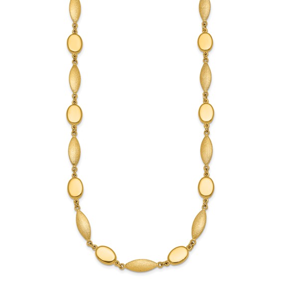 14k Polished And Brushed 7.5mm Fancy Oval and Round Link 18 inch Necklace