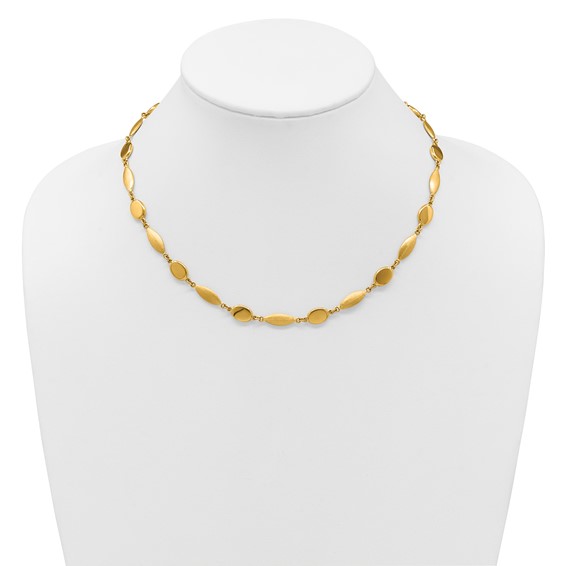 14k Polished And Brushed 7.5mm Fancy Oval and Round Link 18 inch Necklace