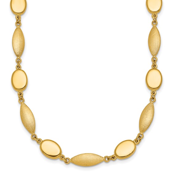 14k Polished And Brushed 7.5mm Fancy Oval and Round Link 18 inch Necklace