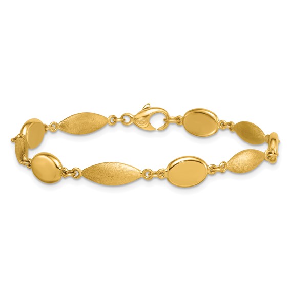 14k Polished And Brushed 7.5mm Fancy Oval and Round Link 7.25 inch Bracelet