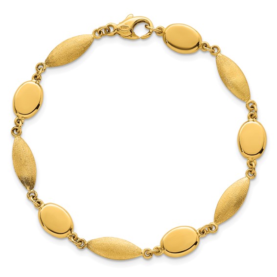 14k Polished And Brushed 7.5mm Fancy Oval and Round Link 7.25 inch Bracelet