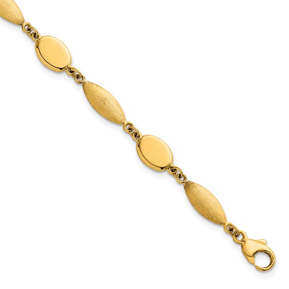 14k Polished And Brushed 7.5mm Fancy Oval and Round Link 7.25 inch Bracelet