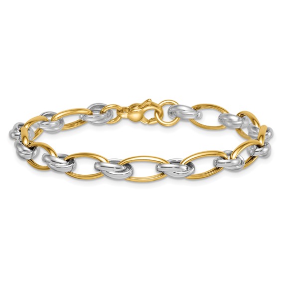 14k Two-tone Polished 7mm Fancy Oval Chain 7.5 inch Bracelet