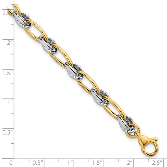 14k Two-tone Polished 7mm Fancy Oval Chain 7.5 inch Bracelet