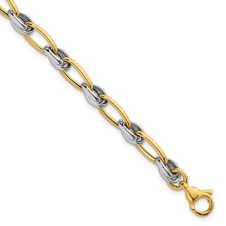 14k Two-tone Polished 7mm Fancy Oval Chain 7.5 inch Bracelet