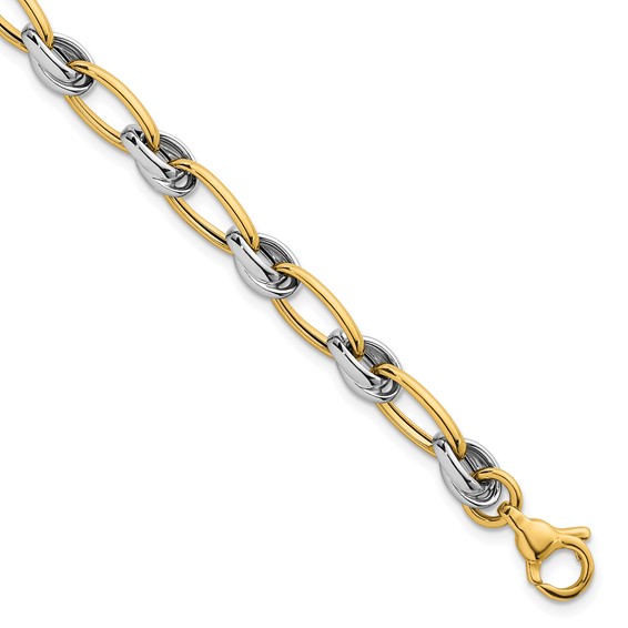 14k Two-tone Polished 7mm Fancy Oval Chain 7.5 inch Bracelet