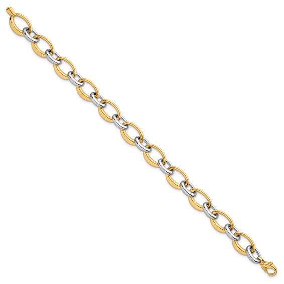 14k Two Tone Polished 9.5mm Fancy Oval Link 7.5 inch Bracelet