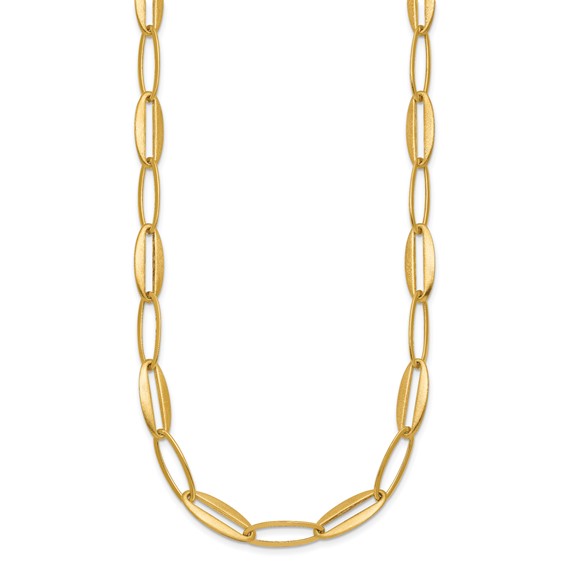 14k Brushed and Polished 7.25mm Long Oval Link 18 inch Necklace