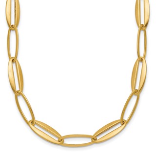 14k Brushed and Polished 7.25mm Long Oval Link 18 inch Necklace