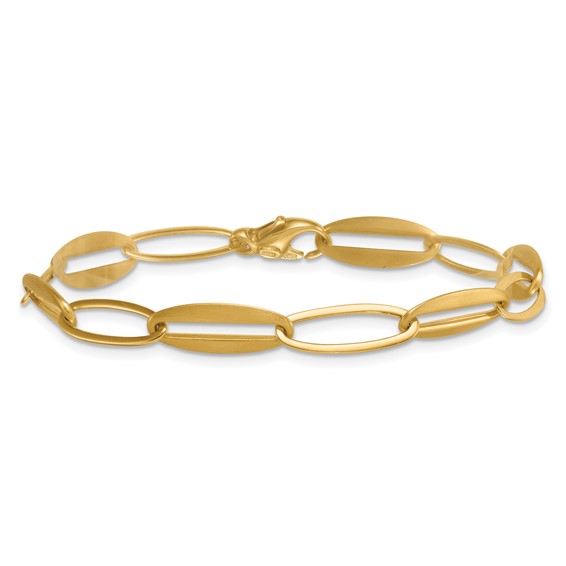 14k Brushed and Polished 7.25mm Long Oval Link 7.5 inch Bracelet
