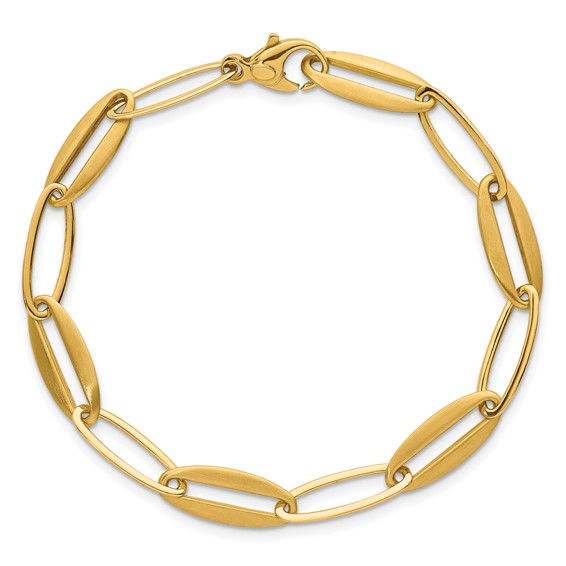 14k Brushed and Polished 7.25mm Long Oval Link 7.5 inch Bracelet