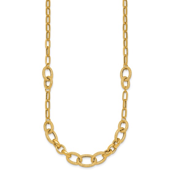 14k Polished and Textured Link 17.25 inch Necklace