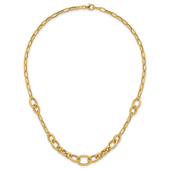 14k Polished and Textured Link 17.25 inch Necklace