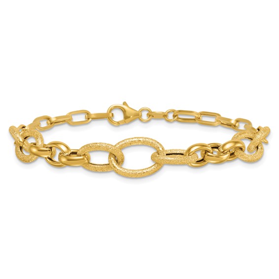 14k Polished and Textured Link 7.5 inch Bracelet