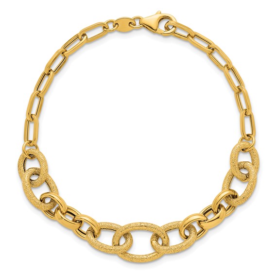 14k Polished and Textured Link 7.5 inch Bracelet