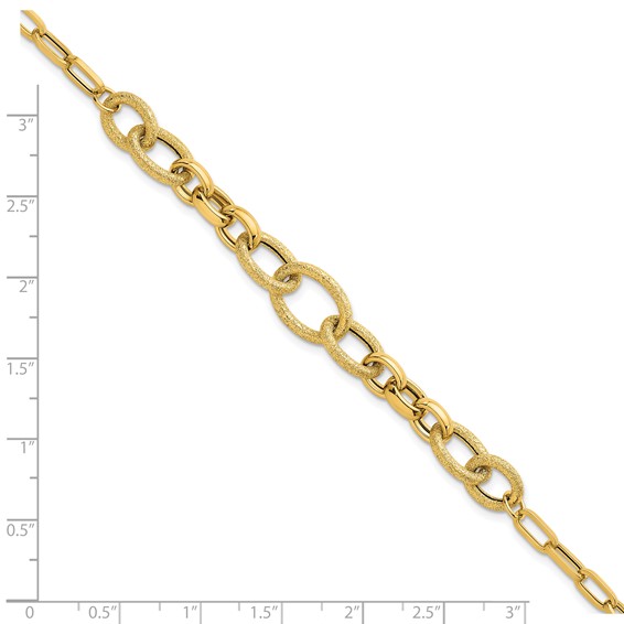 14k Polished and Textured Link 7.5 inch Bracelet
